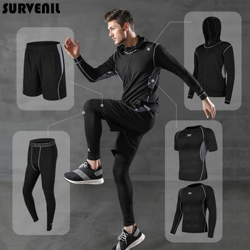 

5pcs Tracksuit Men Gym Fitness Compression Sport Wear Sportswear Running Jogging Men's Sports Suits Exercise Workout Sporty Set