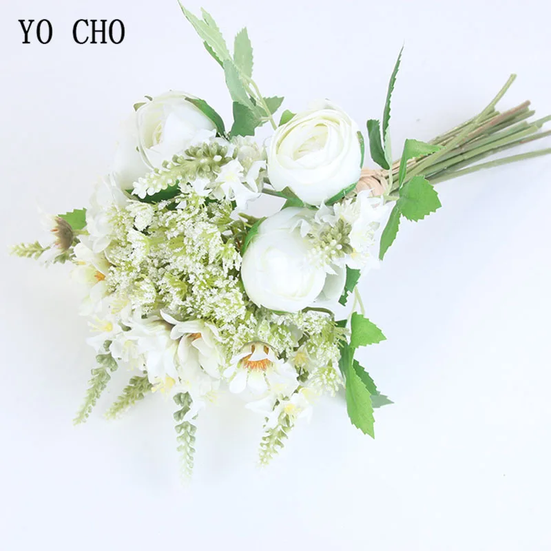 Yo Cho Bridal Wedding Bouquet Artificial Silk Rose Peony Baby S Breath Bouquet Bridesmaids Holding Flower Home Wedding Supplies Wedding Bouquets Aliexpress