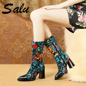 

Salu Warm Winter Western Boots for Women Boots High Heel Casual Shoes Woman Euro Style Platform Short Boots Big Size 40