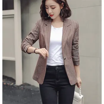 

HziriP New Striped Women Slim Elegant All Match Slender Office Ladies Casual Feminine High Street Loose Plus Size Blazers S-4XL