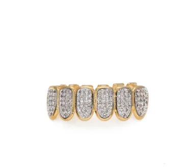 

Gold Color HipHop Micro Pave Cubic Zircon TeethGrillz Caps 2Bottom Men Women Vampire Fangs Grills