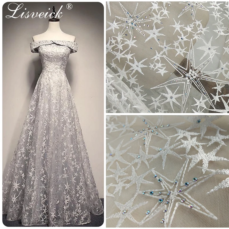 Высококачественная 1 ярд Горячая буровая вышивка бисером звезда Цветочная кружевная ткань, DIY свадебное платье ткань, 3D вышитая ткань для платья