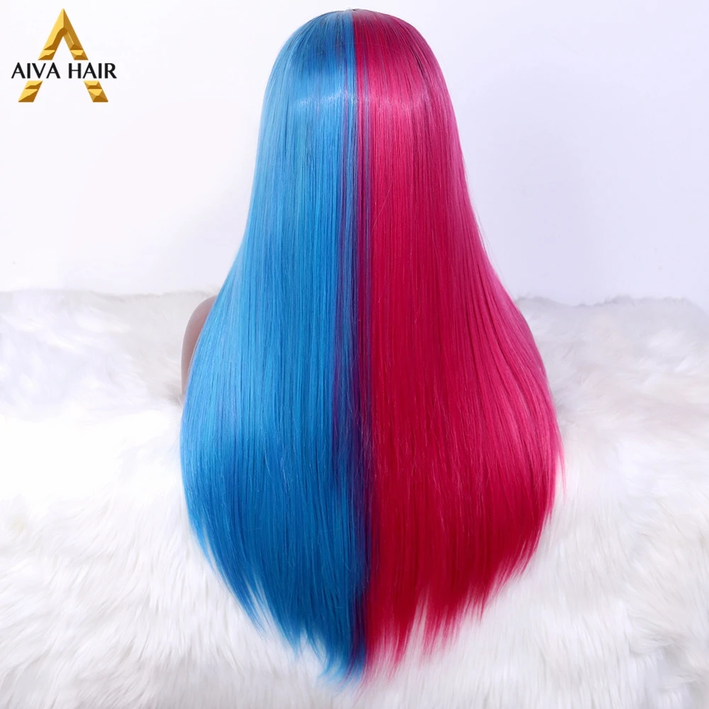Aiva Hair Heat Resistant Brown Synthetic Wig Half Pink Half Blue Wig Sliver Red Black Cosplay Synthetic Wigs For Black Women Synthetic None Lace Wigs Aliexpress