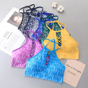 

2pcs/lot Women Sexy Bras Top Fashion Letter Bralette Shockproof Seamless Sports Lingerie Casual Halter Brassiere Underwear #F