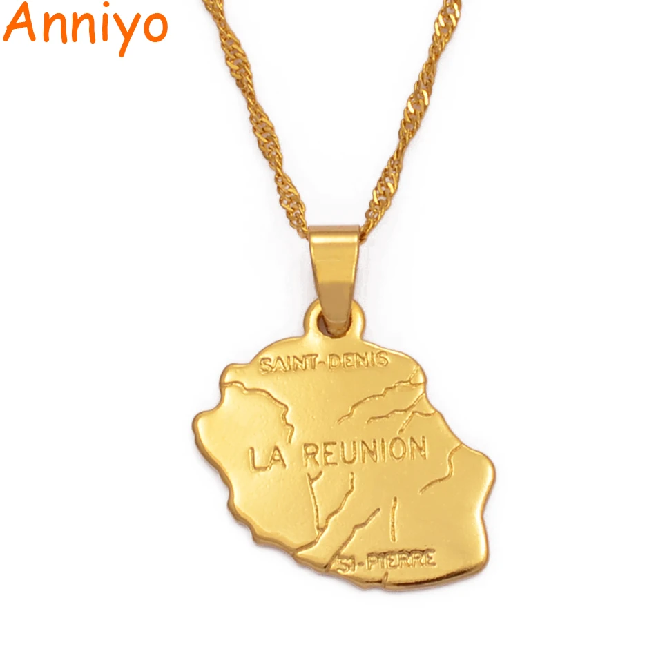 Anniyo Размер 2 3 см x 6 см/la reunion кулон карта цепочка на шею золотой цвет страны