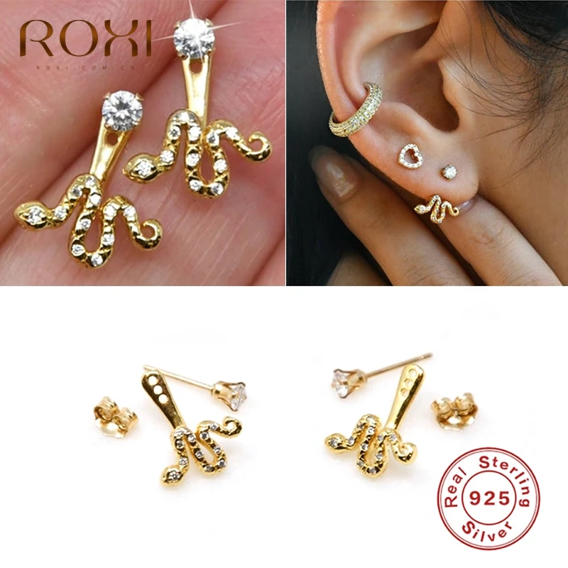 

ROXI Creative Round Zircon Crystals Snake Stud Earrings for Women Girls Earrings Piercing 925 Sterling Silver Jewelry Pendientes