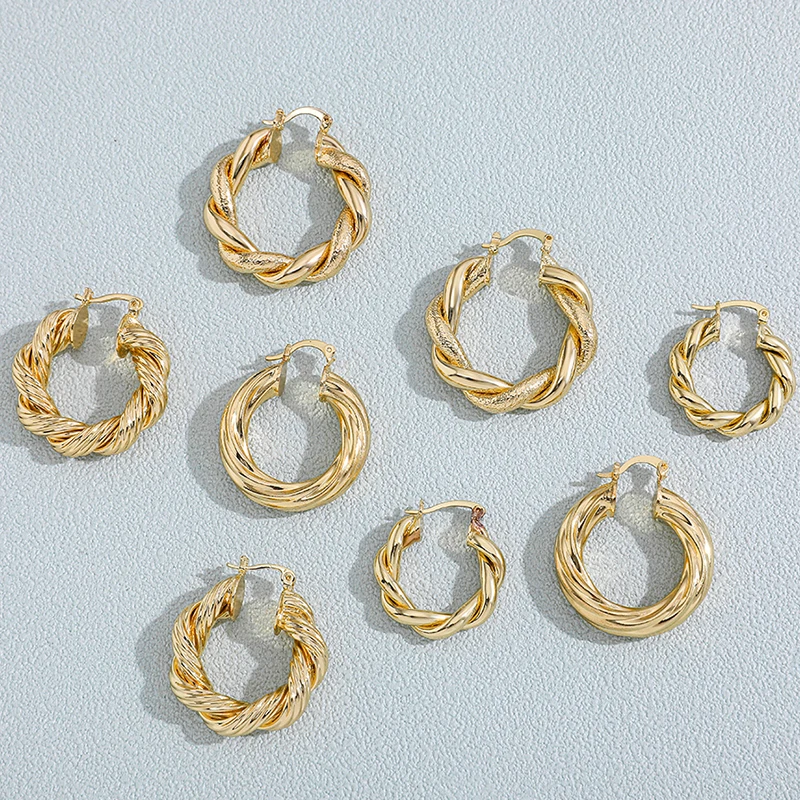 New Trendy Big Metal Hoop Earrings for Women Vintage Geometric Gold Color Twist Circle Earrings Female Statement Jewelry