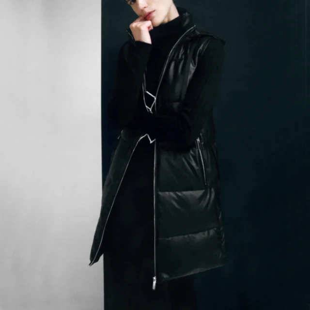 Malina Black Hooded Vests Vests Women's Apparel Women's Top color: Black