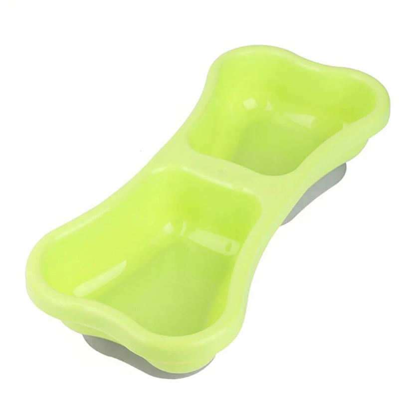 green Двойная миска для собак, корм для щенков, кормушка для воды, милая пластиковая миска для питья домашних животных, кормушка для домашних животных, миска для кормления, миска для собак - Цвет: green