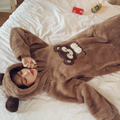 Brown Monkey Милая домашняя одежда для девочек с милыми животными, новая осенне-зимняя женская фланелевая ночная рубашка, Повседневная теплая длинная Пижама, пеньюар - Цвет: Brown Monkey