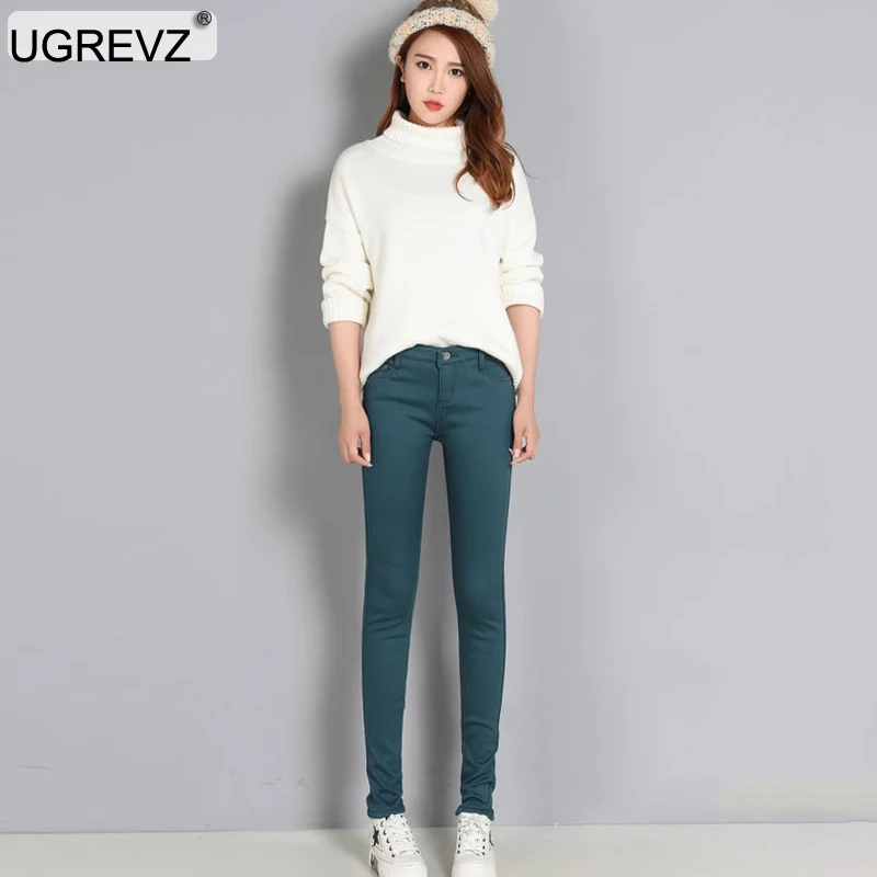 W13-333Green Женские джинсы с высокой талией, узкие брюки, плюс размер, утепленные, эластичные удобные брюки, женские зимние узкие брюки ярких цветов - Цвет: W13-333Green