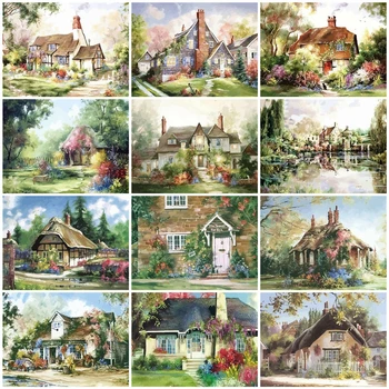 

AZQSD Painting By Numbers Canvas Scenery Acrylic Paint Unframe Handpainted Gift Coloring By Numbers House DIY Home Decoration