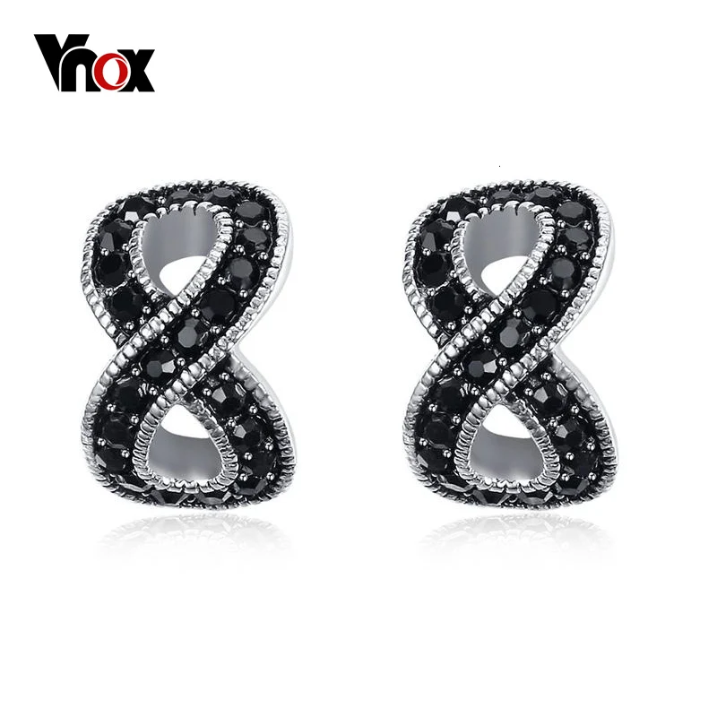 Vnox Бесконечность черный кристалл Серьги-гвоздики для Для женщин Мода женский Серьги для свадьбы Обручение партия ювелирных изделий