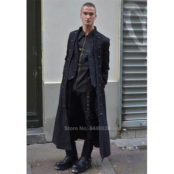 

Medieval European Viking Pirate Cosplay Costume for Men Carnival Party Retro Gothic Bandage Solid Three-breasted Long Jacket