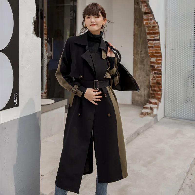 

LANMREM 2020 Mid-length Windbreaker Female Spring Female New Korean Version Double-breasted Slim Thick Coat 19B-a373