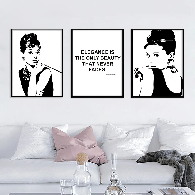 Классический портрет Одри Хепберн, черно-белый современный постер, печать на холсте, настенная живопись, модульная Настенная картина, домашний декор, iCraft