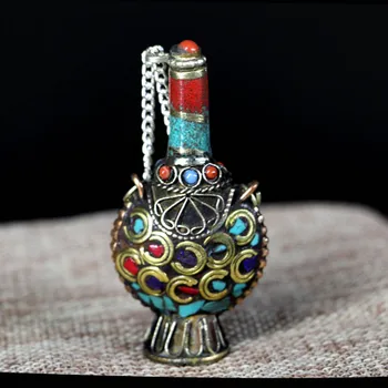 

Tibetan Copper snuff bottle Gourd China ethnic handicrafts Nepal handmade Antique Old Tibetan Buddhism Commemorative gift