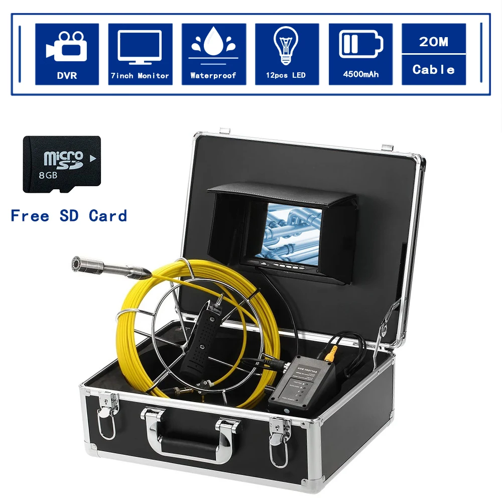 

TP9200 7inch 1000TVL 23mm Sewer Pipe Industrial Inspection System With DVR Waterproof Endoscope Video Camera 12V4500mAh Battery