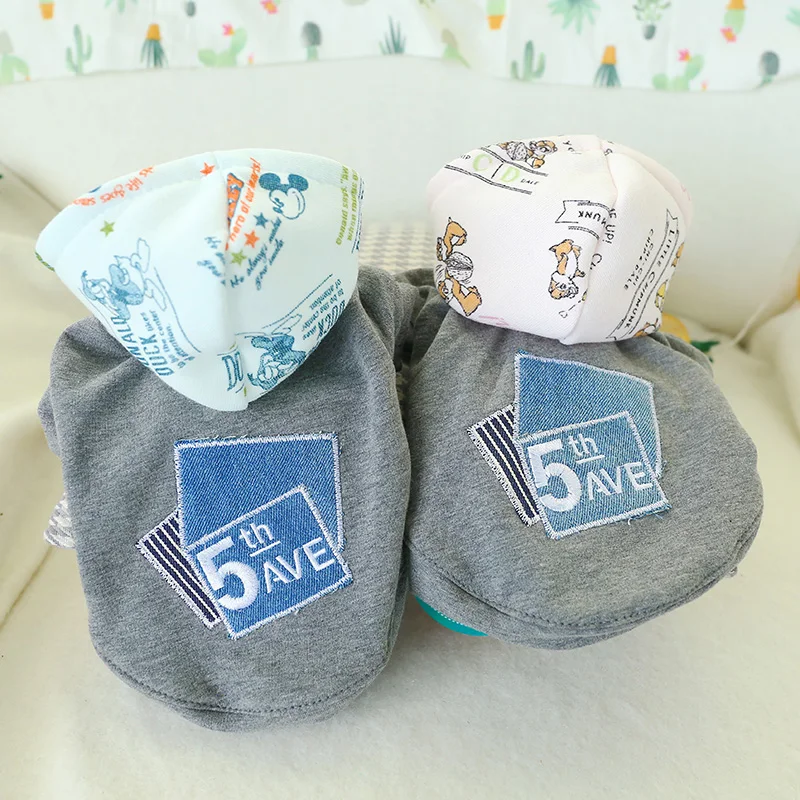 2019 Winter Warm Pet Dog Clothes Soft Hoodies Cartoon Denim Embroidered Sweater Costume For Small Clothing Puppy Coat Jacket | Дом и сад