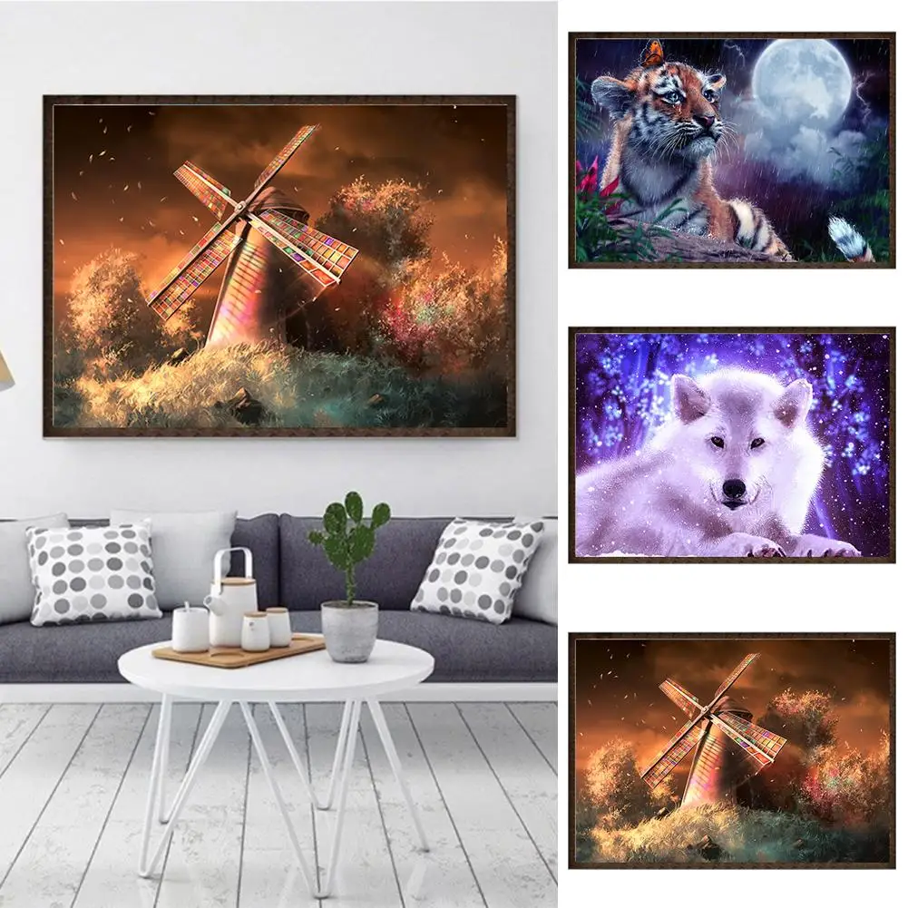 

new 30 x25cm Wolf Tiger Windmill Cross Stitch DIY Diamond Painting Embroidery Cross Stitch Home Room Wall Decor Embroidery Craft