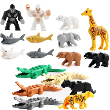 Cegły budowlane zwierzęta tygrys lampart słoń wilk rekin niedźwiedź polarny wieloryb bloki zabawki dla dzieci zwierzęta Lockings figurki montaż tanie i dobre opinie 4-6y 7-12y 12 + y 18 + CN (pochodzenie) Kompatybilny z lego jurajski świat Unisex Mały klocek do budowania (kompatybilny z Lego)