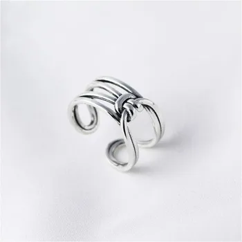 

925 Sterling Silver Rings For Women Double Weaving Knot High Quality Femme Fashion Fine Jewelry Open Ring Vintage 925-997