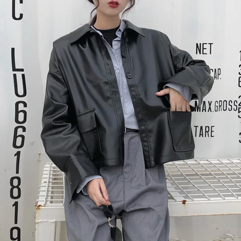 Черная куртка для женщин осень зима с длинным рукавом базовые Топы Повседневная