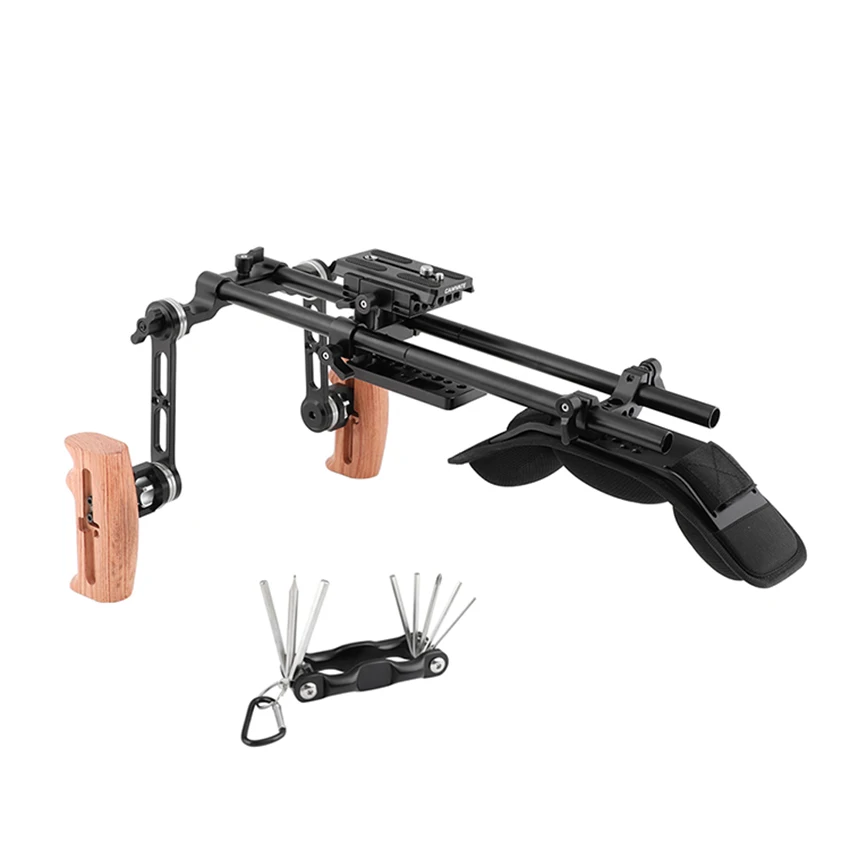 

CAMVATE Pro Shoulder Support Rig With Manfrotto Quick Release Baseplate & Rosette Extension Arm Wooden Hand Grip Pair C2424