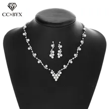 CC серьги и колье-гвоздики Роскошные Жемчужные Ювелирные наборы свадебные комплекты ювелирных изделий для невесты Вечерние пляжные аксессуары кристалл подарок D059