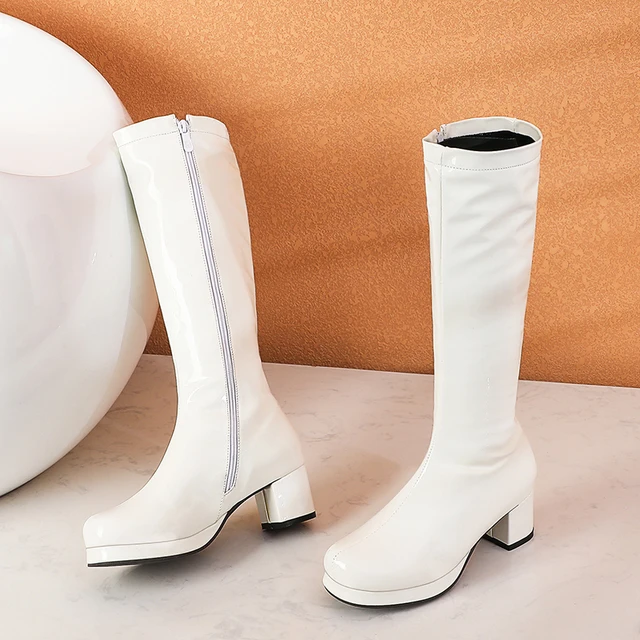 Botas altas de charol para mujer, botines impermeables hasta la rodilla,  color blanco y rojo, calzado fetiche para fiesta, otoño e invierno, novedad| Botas a media pantorrilla| - AliExpress