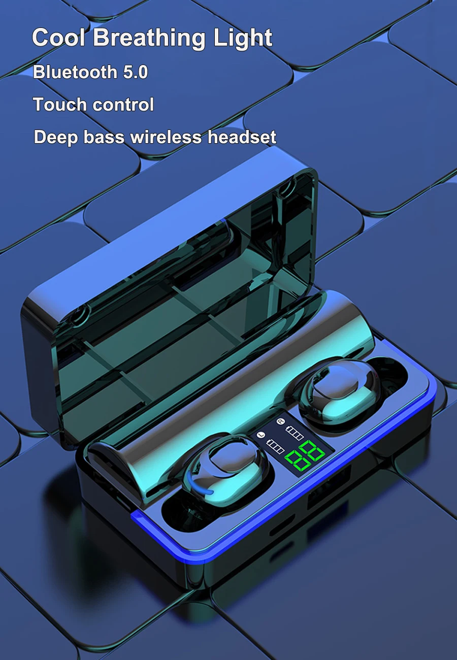 Новые Bluetooth наушники беспроводные наушники спортивные бас TWS мини стерео наушники гарнитура с микрофоном 2200 мАч зарядная коробка