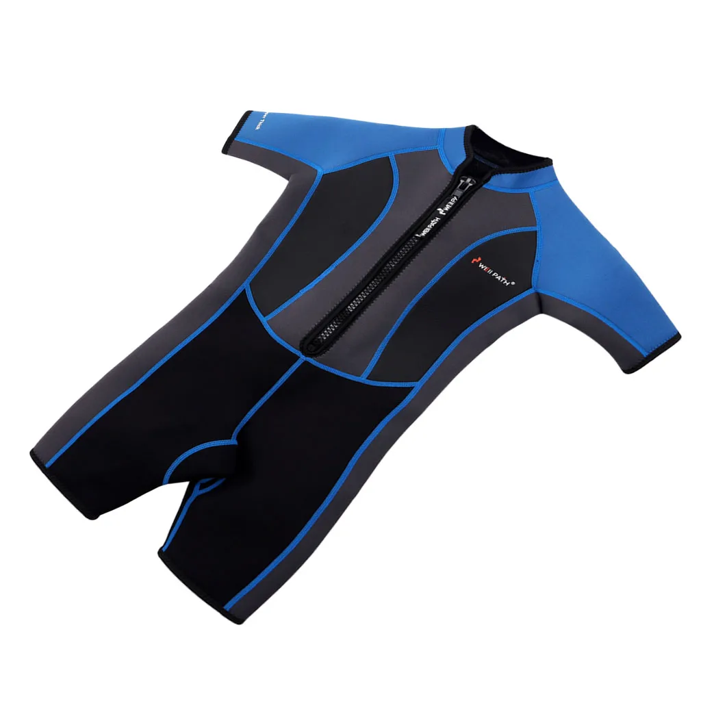 Kids Swimsuit Boys Girls Short Sleeve Wetsuit Thermal  Swimsuit Sun Protection for 2-13 Years Old Children Pink/Blue 