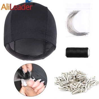 

Spandex Dome Wig Weaving Cap With Sewing Hiar Wigs Threads And Curved Needles With Hair Clips Hair Wig Accessories Set Kits