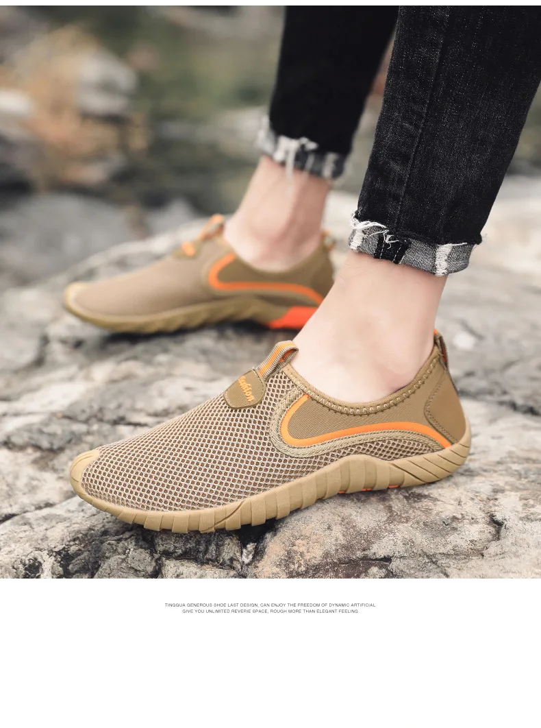Light-Single Layer Mesh Breathable Shoes Men's Suitable Outdoor Open Country Summer Day Travel Shoes Mountain Climbing Mesh Shoe