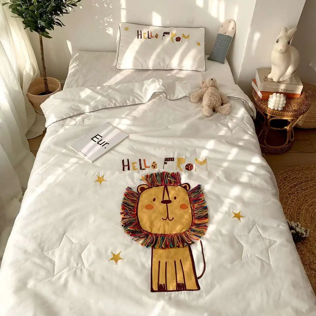 

Children Cotton 60 Long-staple Cotton Embroidery Summer Quilt Kindergarten Nap Blanket Students Single Bed Thin Quilts Compatibl