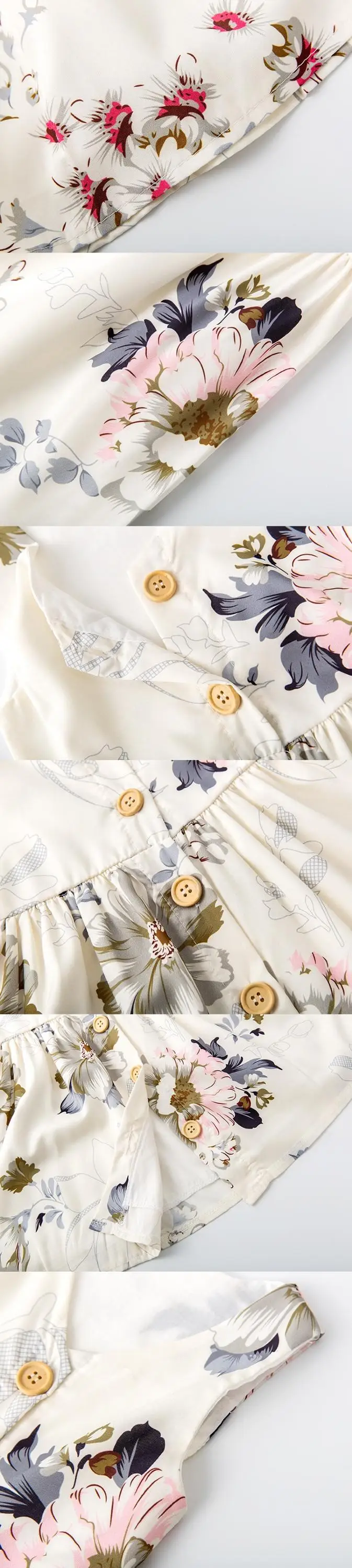 Kids Clothing Toddler Girls Floral Print Button Front A-line Dress Girls Dresses