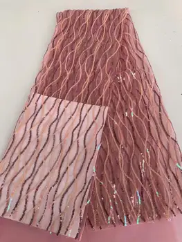 

2019 Latest Popular Designs sequins Fabric African Lace Fabric High Quality pink indian silk George lace fabric wedding FD128