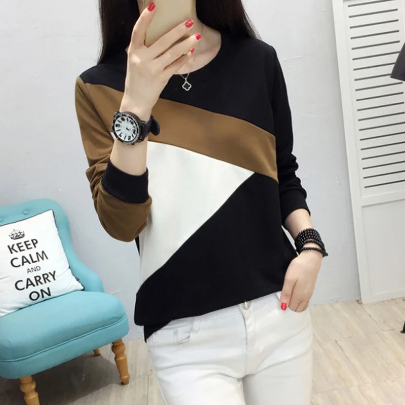 baisanjiao khaki Хит, цветная женская футболка, свободная, Осень-зима, camisa feminina, футболки, женские топы, повседневные, poleras de mujer moda, новинка, футболка, femme - Цвет: baisanjiao khaki