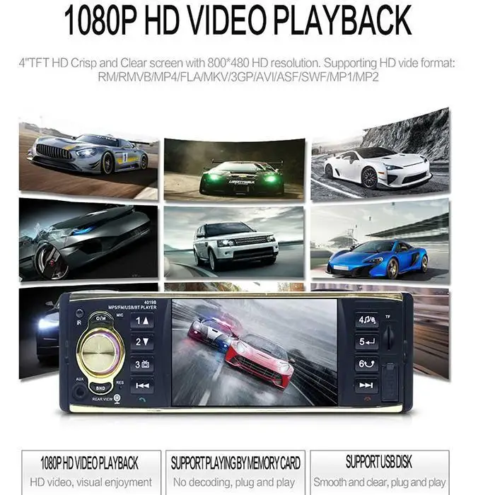 Автомобильный 4 в HD MP5 плеер светодиодный RMVB/RM/AVI/MPG/MKV и т. д. черный Bluetooth 5 м ниже Hands-free автомобильный MP3 радио 90 дБ