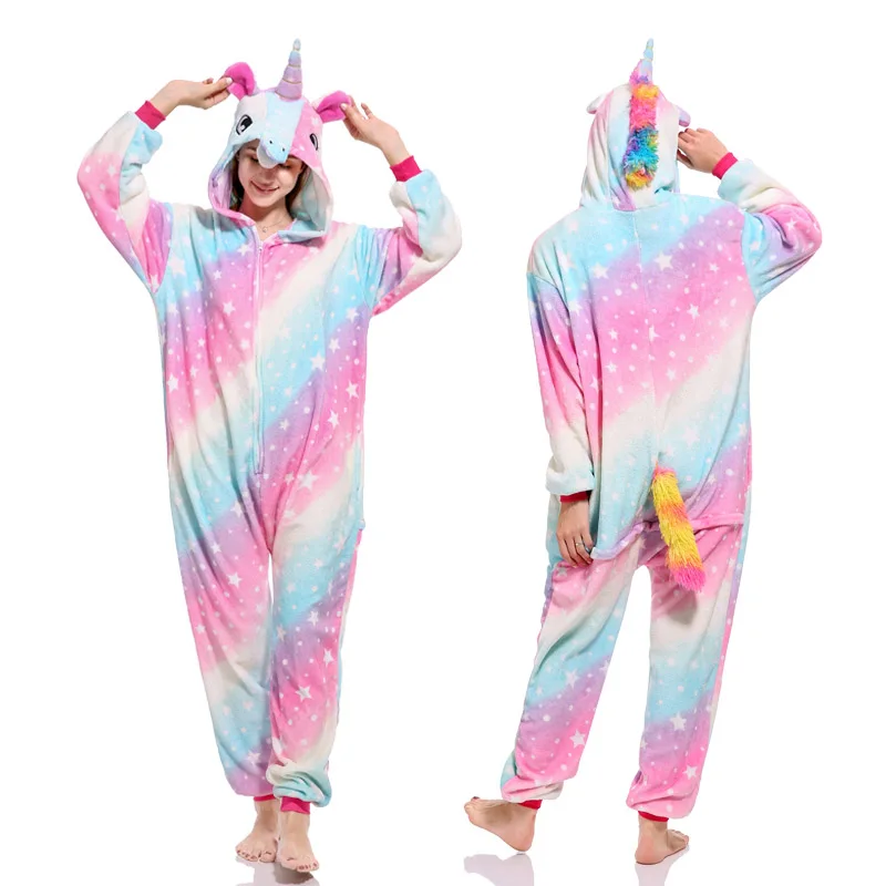 Пижамы единорога для взрослых, единорог, Акула, женский комбинезон, Ститч, панда, пара зимних пижам, панда, фланелевая одежда для сна - Цвет: as shown