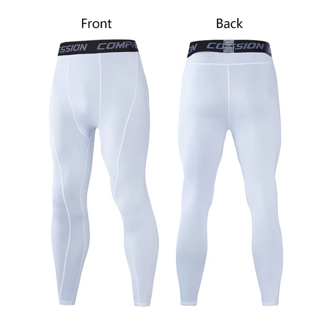 Men's Lycra Compression Pants Cycling Running Basketball Soccer Elasticity Sweatpants Fitness Tights Legging Trousers Rash Guard 1607-White