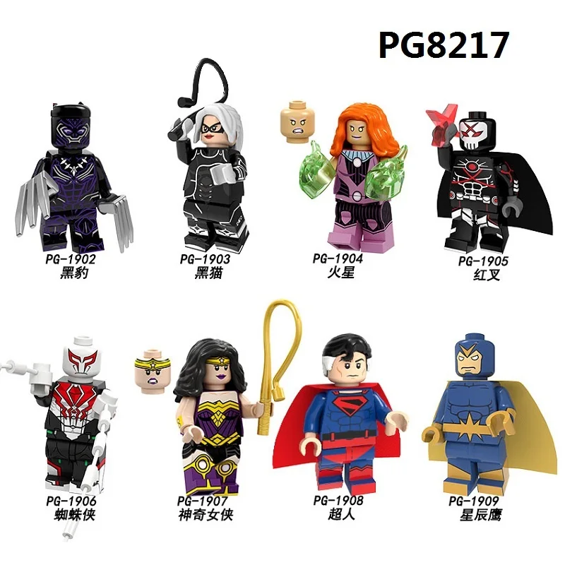 

Building Blocks Super Heroes Black Panther Black Cat Spiderman Superman Starhawk Red Fox Figures Model For Children Toys PG8217