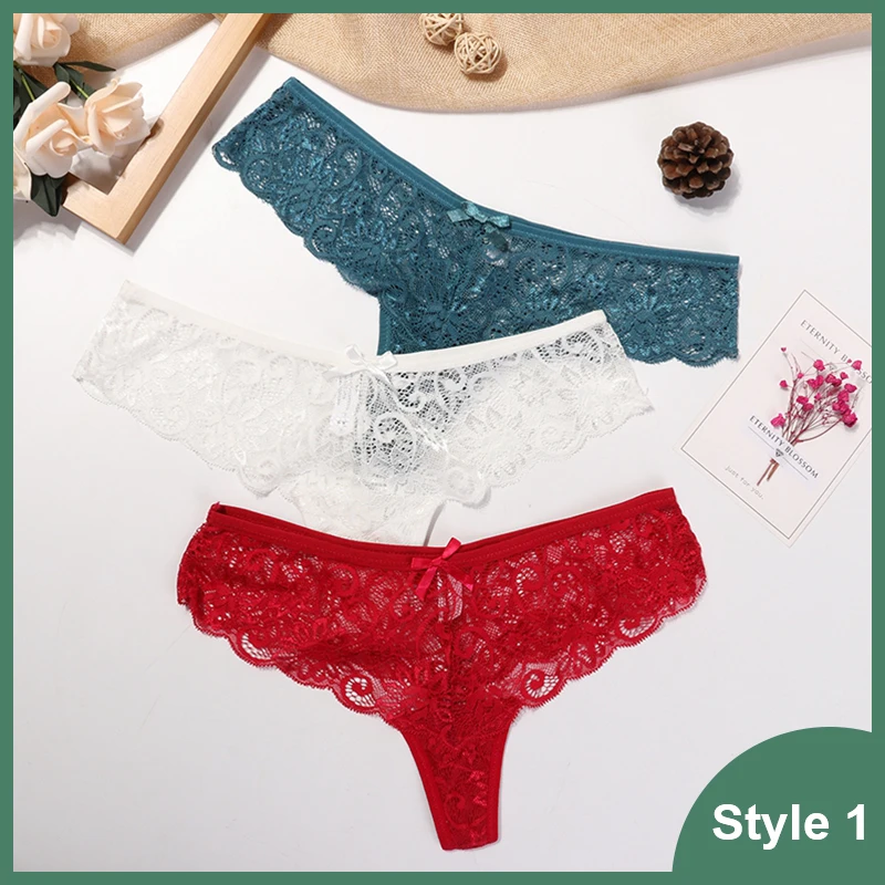 3 Pcs Woman Panties Sexy Lace Thong Underwear Lingerie Female T-back Temptation Low Waist Women Transparent G String high waisted underwear tummy control Panties