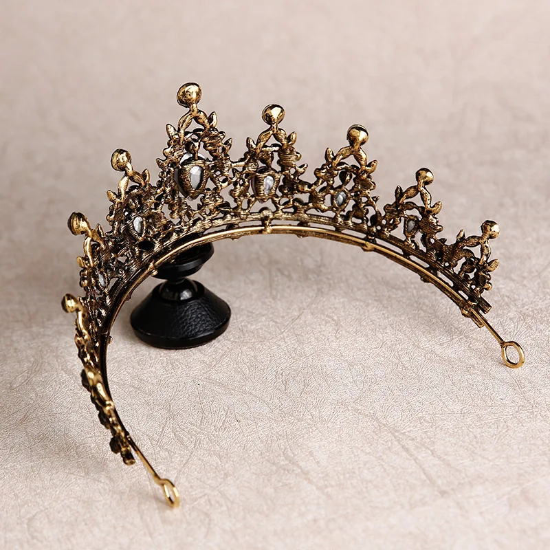 KMVEXO Baroque Retro Black Bridal Crystal Tiaras Crowns Princess Queen Pageant Prom Rhinestone Veil Tiara Wedding Hair Accessory