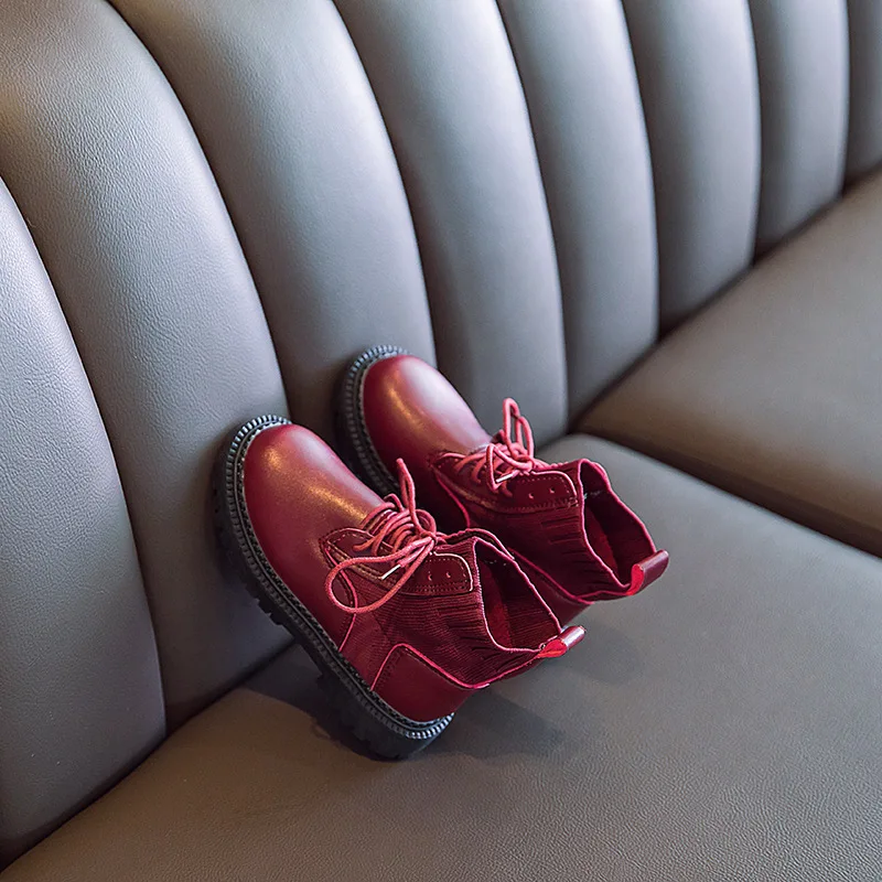 wine red Fashion Ankle Boots Girl Big Boys Shoes Kids Martin Boots New Children Autumn Shoes Sneaker 3 4 5 6 7 8 9 10 11 12 Year Old - Цвет: wine red