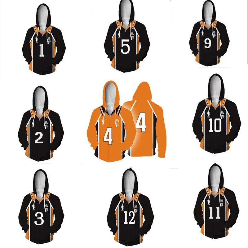 Hinata Shoyo Cosplay Jacket Haikyuu!! Hoodies Karasuno High School Volleyball Coats Kageyama Tobio Costume Adult
