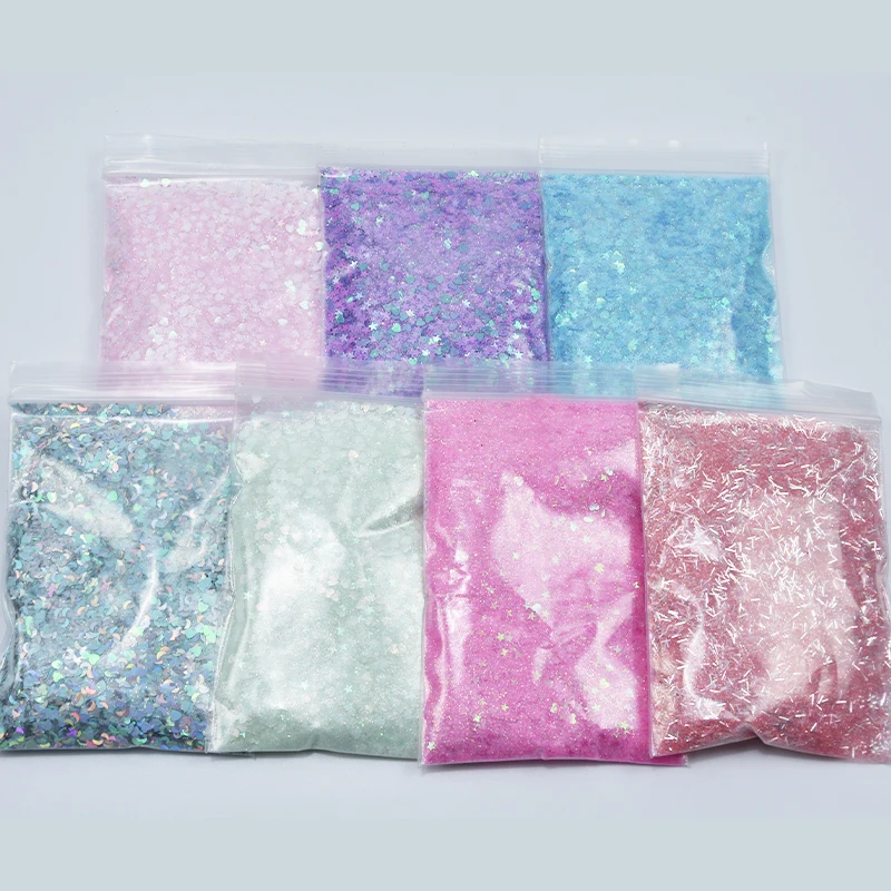 50g/bag Holographic Nail Glitter Powder Nail Art Pigment DIY Flake Mix Multi-Shaped Nail Art Decoration Dust Gel Manicure Squins