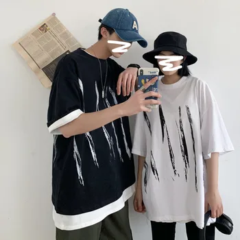 

Men's short-sleeved T-shirt 2020 spring and summer new solid color printing couple loose T-shirt young trend men's clothing
