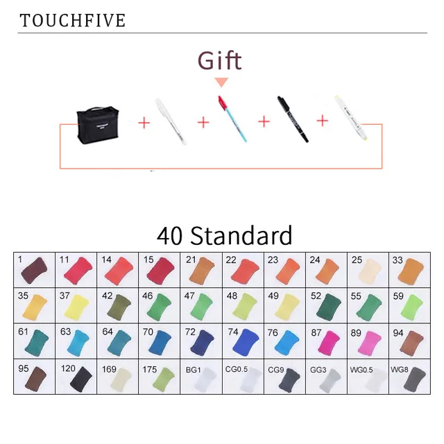 60 STANDARD TouchFIVE 20 Вт, 30 Вт/40/60/80 цветные маркеры манга чертежные Маркеры Ручка на спиртовой основе эскиз жирной двойной кисть товары для рукоделия - Цвет: 60 STANDARD