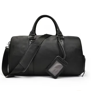 

Men's Leather Travel Bag Lychee-printed Retro Handbag Large-capacity One-shoulder Slanted Strap Shoe Seat Bag
